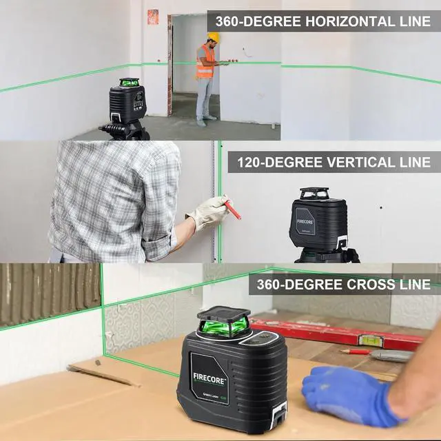 Alt view image 3 of 7 - 360° Laser Level with Tripod, Green Self Leveling Cross Line Laser Tool with 3 Brightness Adjustment Pulse Mode for Floor Tile Wall Construction, L-Bracket, Batteries &Carry Pouch Included