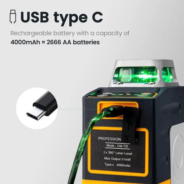 Alt view image 2 of 7 - Laser Level Self Leveling 3x360° 3D Green Cross Line for Construction and Picture Hanging, Rechargeable battery, Remote Controller, Magnetic Rotating Stand Included