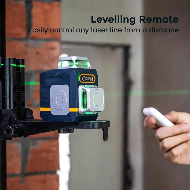 Alt view image 4 of 7 - Laser Level Self Leveling 3x360° 3D Green Cross Line for Construction and Picture Hanging, Rechargeable battery, Remote Controller, Magnetic Rotating Stand Included