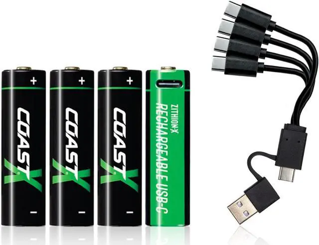 Main image of AA USB-C Rechargeable Batteries, ZITHION-X, Lithium Ion 1.5v 2400 mAh, Long Lasting, Charges Under 2.5 Hours, Charging Cable Included, 8-Battery Pack