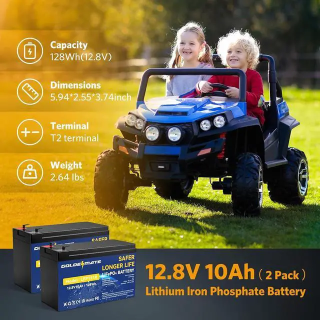Alt view image 7 of 7 - 12V 10Ah LiFePO4 Lithium Deep Cycle Battery(2-Pack), 5000+ Cycles Lithium Iron Phosphate Rechargeable Battery for Solar, Lighting, Power Wheels, Fish Finder, Scooters, Lightweight