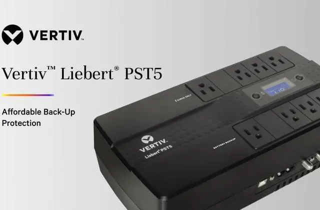 Alt view image 5 of 6 - Vertiv Liebert PST5 UPS - 850VA/500W 120V Standby Power, 8 Outlets, Battery Backup with Surge Protection, LCD Screen, Energy Star Certified, 3 Year Warranty, Free Shutdown Software (PST5-850MT120)