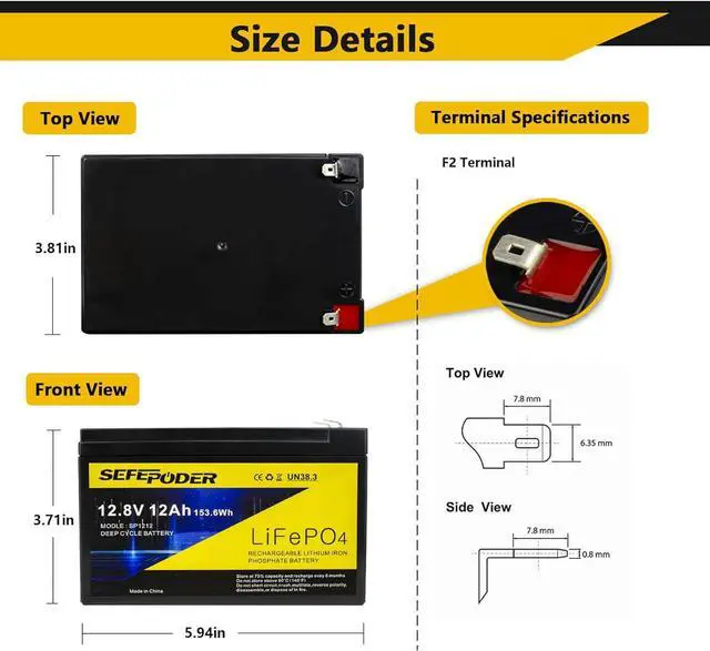 Alt view image 2 of 7 - 2 Pack 12V 15Ah LiFePO4 Deep Cycle Battery, 2000+ Cycles Rechargeable Battery for Lighting, Power Wheels, Fish Finder and More with Built-in 16A BMS