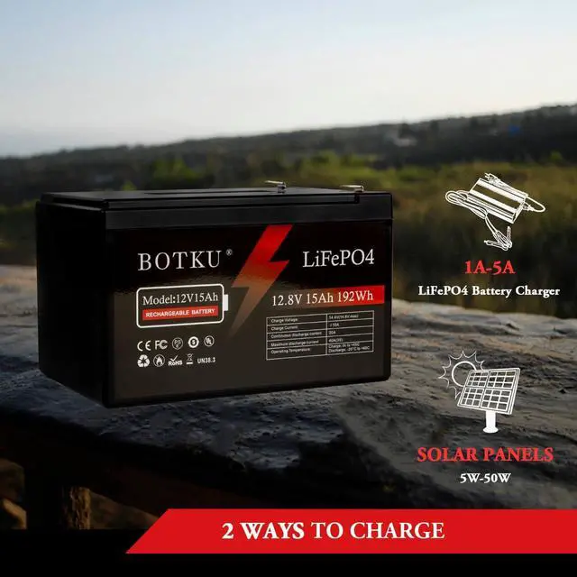 Alt view image 6 of 7 - 12V 20Ah Lithium LiFePO4 Deep Cycle Battery, 3000+ Cycle Rechargeable Lithium Iron Phosphate Battery for Solar, Fish Finder, Marine, Outdoor Camping, Off-Grid Applications with 20A BMS