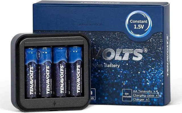 Main image of 1.5V AA Lithium Rechargeable Battery, 1.8h Fast Charge, Wall Charger, Constant Output at 1.5V, 2775 mWh, 20 Count with Charger