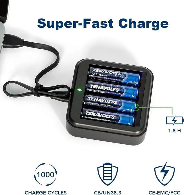 Alt view image 5 of 7 - 1.5V AA Lithium Rechargeable Battery, 1.8h Fast Charge, Wall Charger, Constant Output at 1.5V, 2775 mWh, 20 Count with Charger