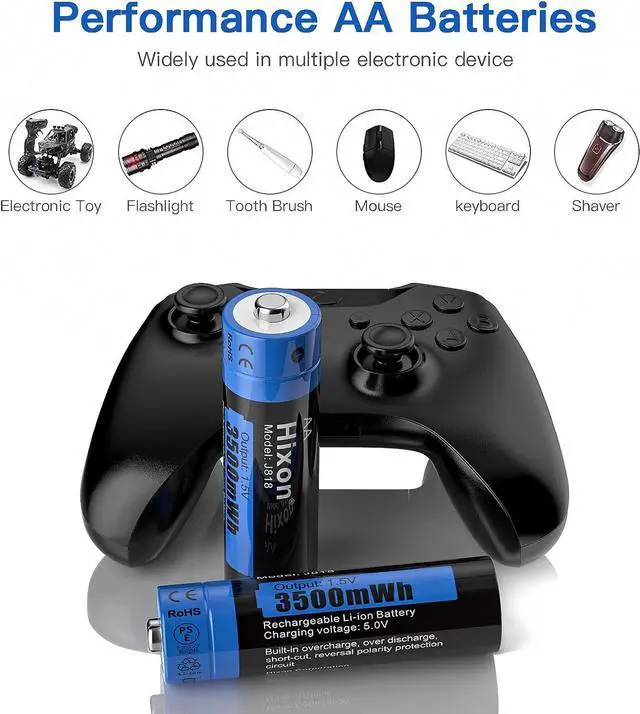 Alt view image 2 of 7 - 1.5V AA Rechargeable Lithium Batteries, 3500mWh High Capacity Double AA Battery,Full Recharged 12-Pack for Household Device,1600Cycle,Max 3A Discharge-Charger Not Included