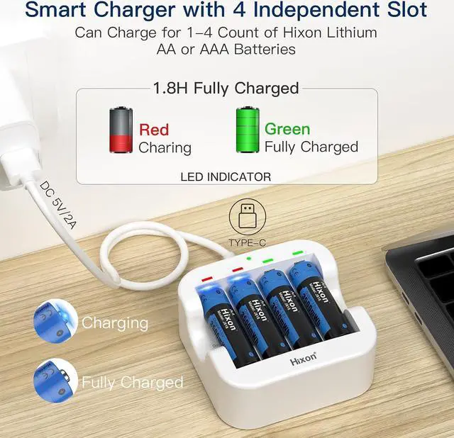 Alt view image 4 of 7 - Rechargeable Lithium Batteries AA with Charger,Hixon 3500mWh High-Capacity AA Rechargeable Battery,Constant 1.5V Rechargeable Double A,1600 Cycle AA Li-ion Battery,Max 3A Current[8AA+1Charger]