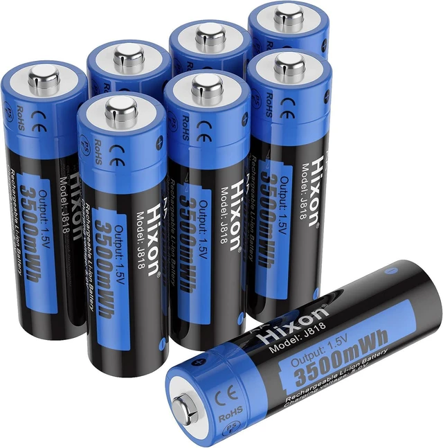 Main image of Hixon 1.5V AA Rechargeable Batteries, 3500mWh High-Capacity Rechargeable Lithium AA Batteries,8 Counts Double AA Li-ion Battery 1600 Cycles,3A Max Output Current(Battery Only)