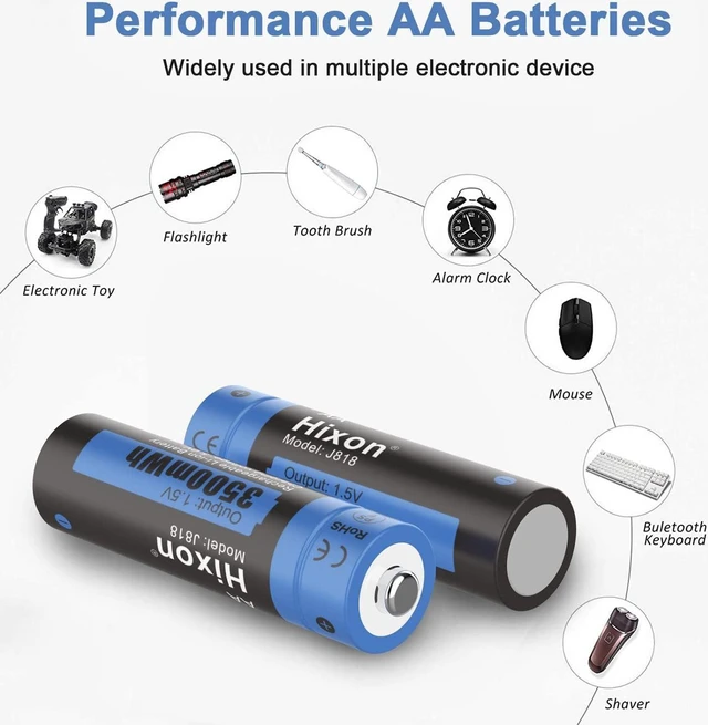 Alt view image 6 of 7 - Hixon 1.5V AA Rechargeable Batteries, 3500mWh High-Capacity Rechargeable Lithium AA Batteries,8 Counts Double AA Li-ion Battery 1600 Cycles,3A Max Output Current(Battery Only)