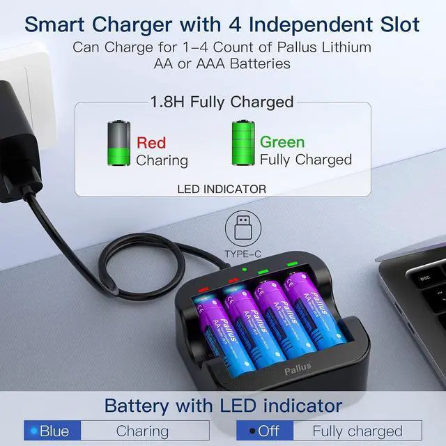Alt view image 5 of 7 - 1.5V Lithium Rechargeable AA Batteries, 8-Pack 3500mWh Lithium Batteries AA, 2Hrs Fast Charging for Blink Security Camera, Toys, Long Lasting, High Capacity, 3A Current, Cycles 1600x