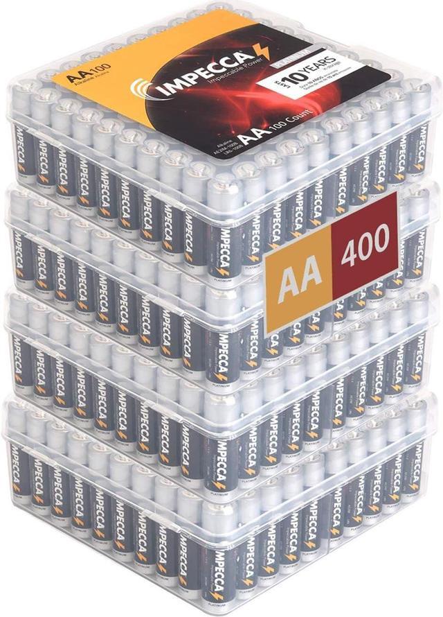 Main image of 400-Count AA batteries High Energy Premium Alkaline Battery 1.5 V (4 Boxes of 100 Batteries - AA Size), Ideal for Office/Wholesale/Medical/Education/Home