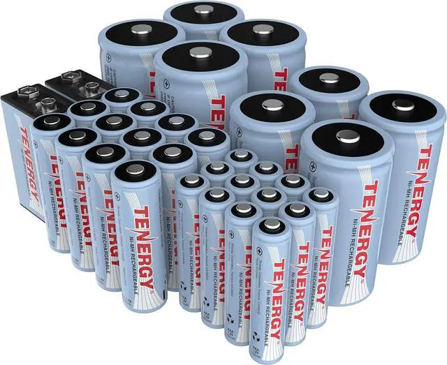 Main image of Rechargeable Battery 34 Pack Variety, 12AA, 12AAA, 4C, 4D, and 2x9V Rechargeable Batteries for Everyday Household Electronics