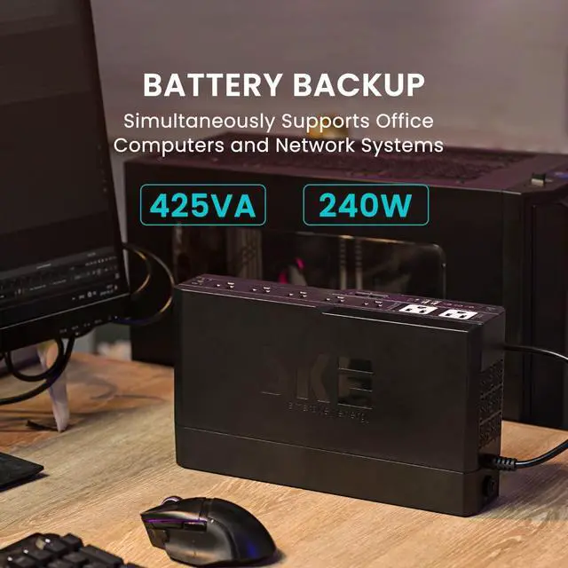 Alt view image 4 of 7 - SKE Compact Size 425VA/240W UPS Battery Backup & Surge Protector for Computer UPS Uninterruptible Power Supply UPS Phoenix VL425