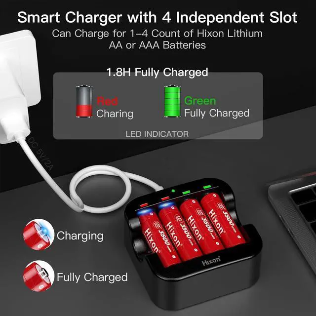 Alt view image 4 of 7 - Rechargeable Lithium AA Batteries,8Pack 1.5V Li-ion Batteries with 2H Fast LCD Charger,3500mWh High-Capacity Long-Lasting Constant Output for Xbox/VR,Blink,Smart Lock,etc.