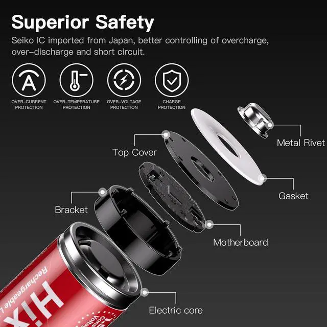Alt view image 7 of 7 - Rechargeable Lithium AA Batteries,8Pack 1.5V Li-ion Batteries with 2H Fast LCD Charger,3500mWh High-Capacity Long-Lasting Constant Output for Xbox/VR,Blink,Smart Lock,etc.