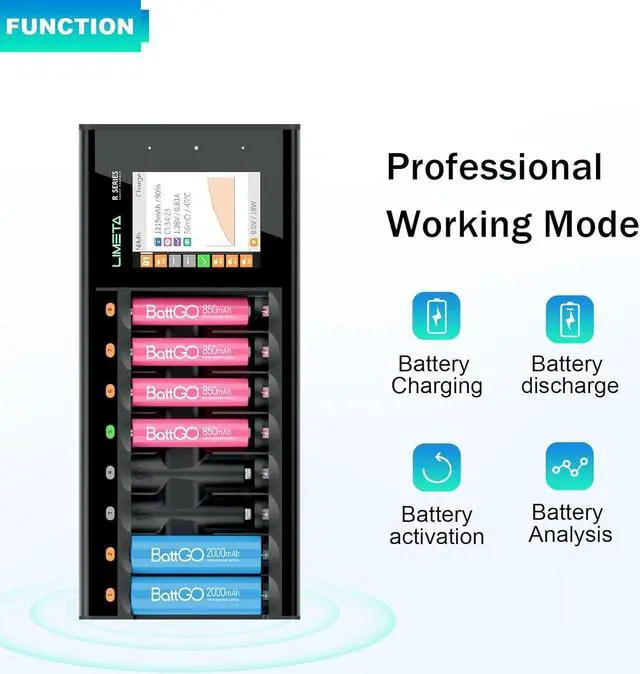 Alt view image 5 of 7 - 8 Bay AA AAA Battery Charger, LCD Display USB Fast Charging, Discharg Function, Over-Charge Protection for Household Rechargeable Batteries LiHv Ni-MH Ni-Cd LiFePO4 Li-ion