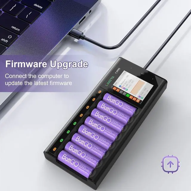 Alt view image 3 of 7 - 8 Bay AA AAA Battery Charger, LCD Display USB Fast Charging, Discharg Function, Over-Charge Protection for Household Rechargeable Batteries LiHv Ni-MH Ni-Cd LiFePO4 Li-ion