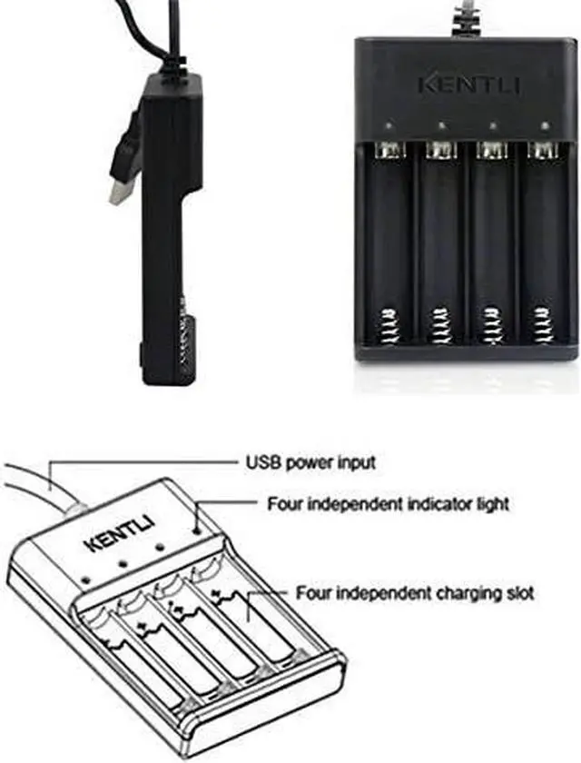 Alt view image 4 of 6 - CHU4 USB AA Battery Charger, with 4 AA Lithium li-Polymer li-ion Rechargeable Batteries is Suitable for High-intensity Electricity Demand Such as Night Vision Devices, Flashes, Cameras, Etc.