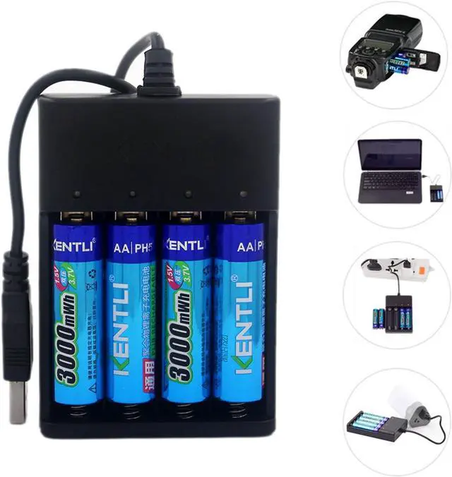 Alt view image 3 of 6 - CHU4 USB AA Battery Charger, with 4 AA Lithium li-Polymer li-ion Rechargeable Batteries is Suitable for High-intensity Electricity Demand Such as Night Vision Devices, Flashes, Cameras, Etc.