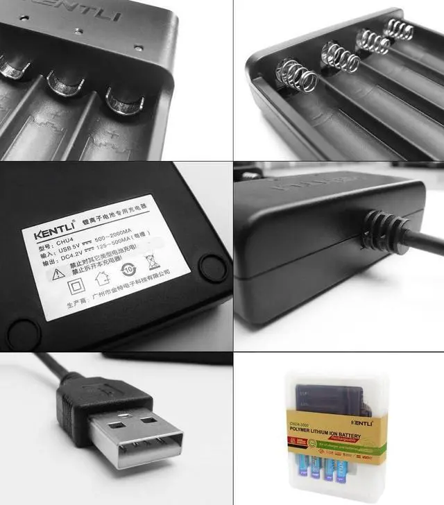 Alt view image 5 of 6 - CHU4 USB AA Battery Charger, with 4 AA Lithium li-Polymer li-ion Rechargeable Batteries is Suitable for High-intensity Electricity Demand Such as Night Vision Devices, Flashes, Cameras, Etc.