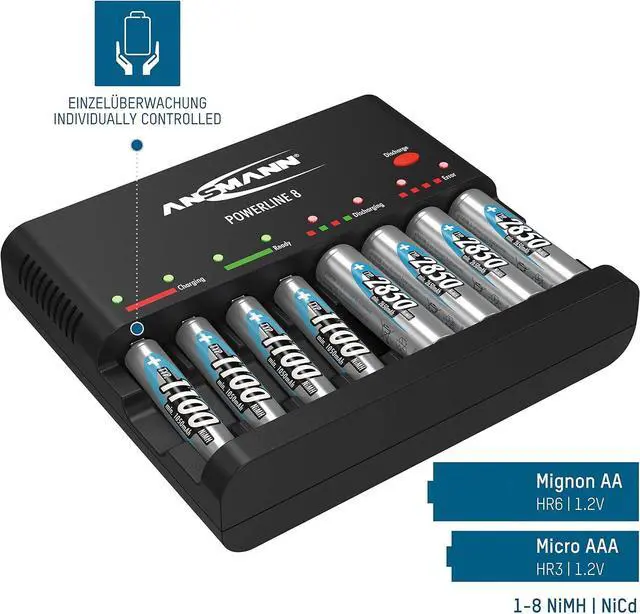 Alt view image 2 of 6 - 8 Intelligent Battery Charger for 1-8 pc of AA/AAA NiMh Batteries with Discharge Function