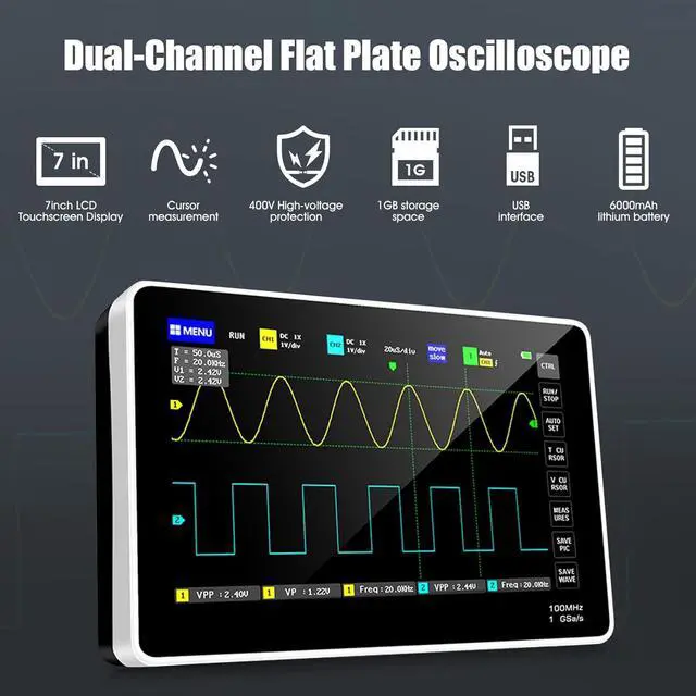 Alt view image 2 of 7 - Oscilloscope 2 Channel Plate - Portable Handheld Tablet w/s 7 TFT LCD Touch Screen, Multifunction Oscilloscope