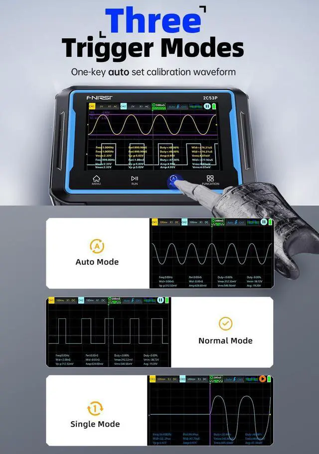 Alt view image 5 of 7 - FNRSI 2C53P Plus Upgraded with Carrying CASE 3in1 Oscilloscope/Multimeter/DDS Signal Generator Tablet Touch Screen Portable Digital Automotive Oscilloscope 2 Channel 50MHz Bandwidth 250Ms/S Counts