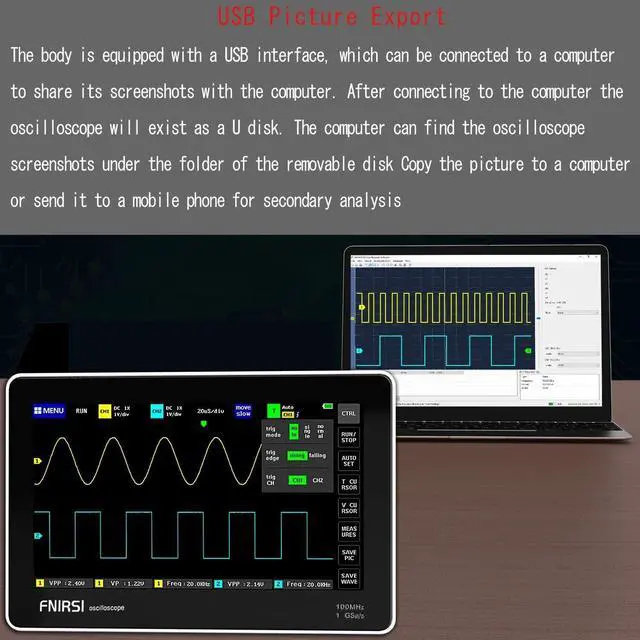 Alt view image 5 of 7 - with 2 Channel 100MHz Bandwidth 1GSa/s Sampling Rate Oscilloscope,Multifunction Oscilloscope,Ultra Thin Portable USB Oscilloscope