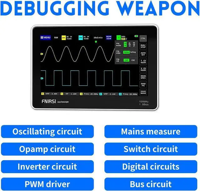 Alt view image 4 of 6 - 1013D Plus Oscilloscope - Portable Handheld Tablet Oscilloscope with 100X High Voltage Probe, 2 Channels 100Mhz Bandwidth 1GSa/s Sampling Rate 7" TFT LCD Touch Screen