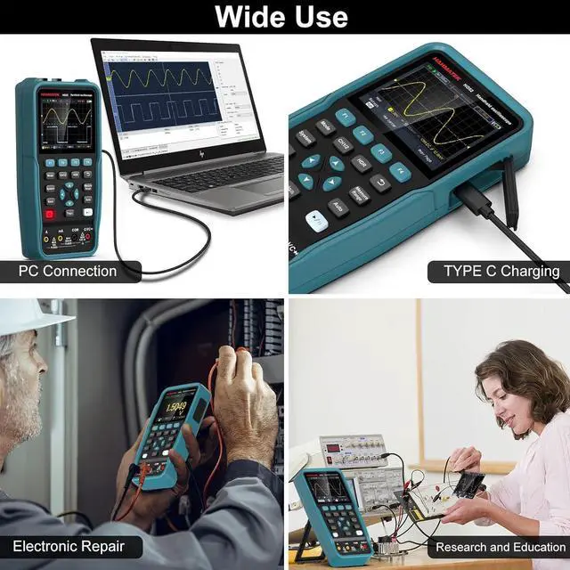 Alt view image 6 of 7 - Handheld Digital Oscilloscope 50Mhz Bandwidth with 2 Channels HO52 3.5"TFT Mini Oscilloscope, 2 in 1 Oscilloscope and Multimeter, Backlit Screen, Auto-Calibration Function, Memory Function