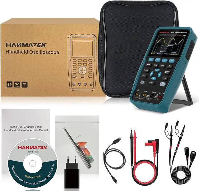 Alt view image 7 of 7 - Handheld Digital Oscilloscope 50Mhz Bandwidth with 2 Channels HO52 3.5"TFT Mini Oscilloscope, 2 in 1 Oscilloscope and Multimeter, Backlit Screen, Auto-Calibration Function, Memory Function