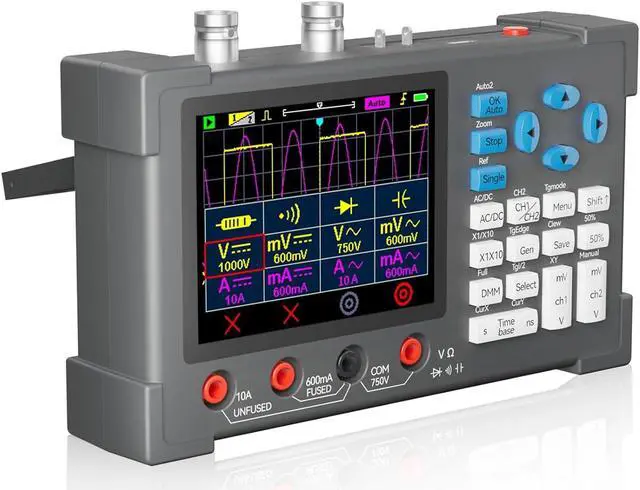 Main image of 3 in 1 Portable 2CH Handheld Oscilloscope [2023 Upgraded] 120MHz Bandwidth 500MSa/s + Digital Multimeter Tester Auto Range+ Waveform Generator