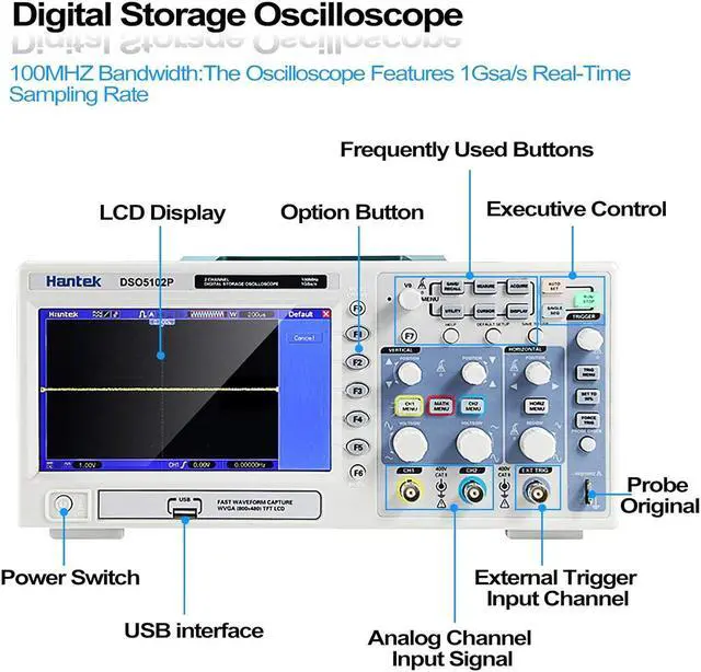 Alt view image 4 of 7 - DSO5102P USB Storage Oscilloscope Oszilloskope 2 Channels 100MHz 1GSa/s