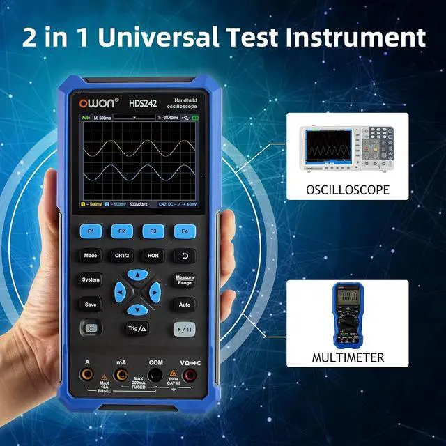 Alt view image 2 of 6 - HDS242S oscilloscope 3 in 1 40MHz professional handheld PC oscilloscope, 20000 counts digital multimeter 3.5 inch LCD display universal test instrument (oscilloscope+multimeter+generator)