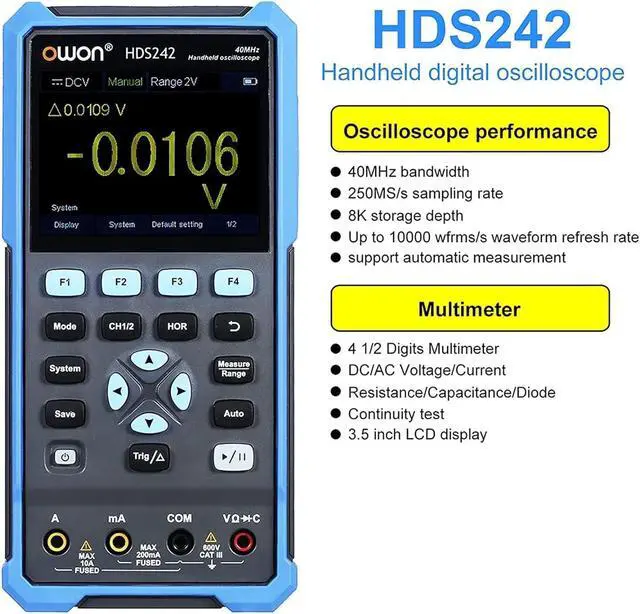 Alt view image 4 of 6 - HDS242S oscilloscope 3 in 1 40MHz professional handheld PC oscilloscope, 20000 counts digital multimeter 3.5 inch LCD display universal test instrument (oscilloscope+multimeter+generator)
