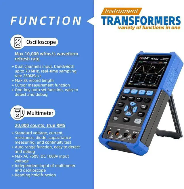 Alt view image 6 of 6 - HDS242S oscilloscope 3 in 1 40MHz professional handheld PC oscilloscope, 20000 counts digital multimeter 3.5 inch LCD display universal test instrument (oscilloscope+multimeter+generator)