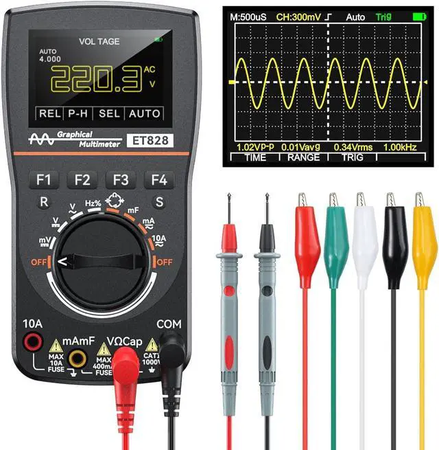 Main image of 2 in 1 Digital Oscilloscope Multimeter, Scope Meter with 2.5 Msps High Sampling, 2.4 Inch Color Screen, Automatic Waveform Capture Function, DC/AC Voltage/Current Frequency Resistance Diode Test