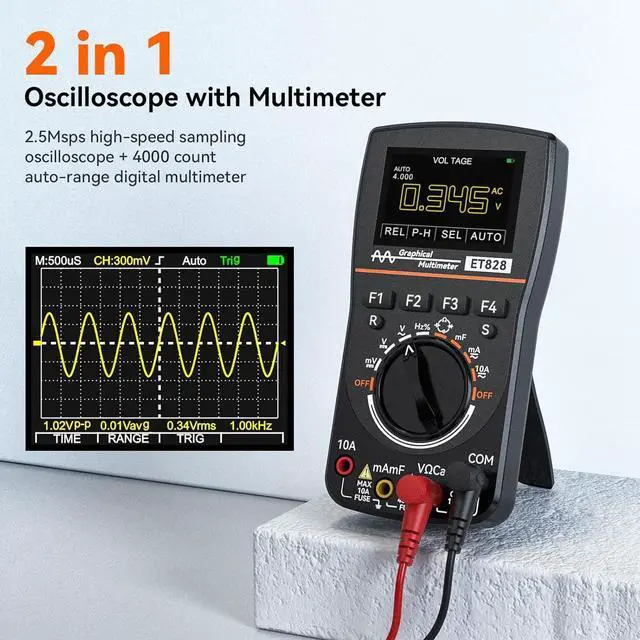 Alt view image 2 of 7 - 2 in 1 Digital Oscilloscope Multimeter, Scope Meter with 2.5 Msps High Sampling, 2.4 Inch Color Screen, Automatic Waveform Capture Function, DC/AC Voltage/Current Frequency Resistance Diode Test