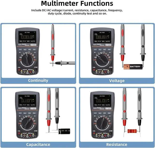 Alt view image 7 of 7 - 2 in 1 Digital Oscilloscope Multimeter, Scope Meter with 2.5 Msps High Sampling, 2.4 Inch Color Screen, Automatic Waveform Capture Function, DC/AC Voltage/Current Frequency Resistance Diode Test
