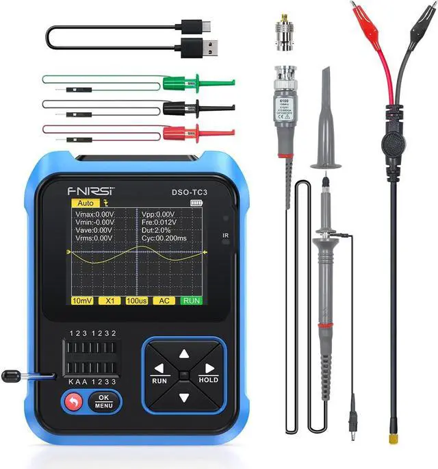 Main image of DSO-TC3 Oscilloscope - 3-in-1 Handheld Oscilloscope & DDS Signal Generator & Transistor Tester, 500Khz Bandwidth 10MSa/s Sampling Rate, 6 Types of Waveforms, Transistors Measure