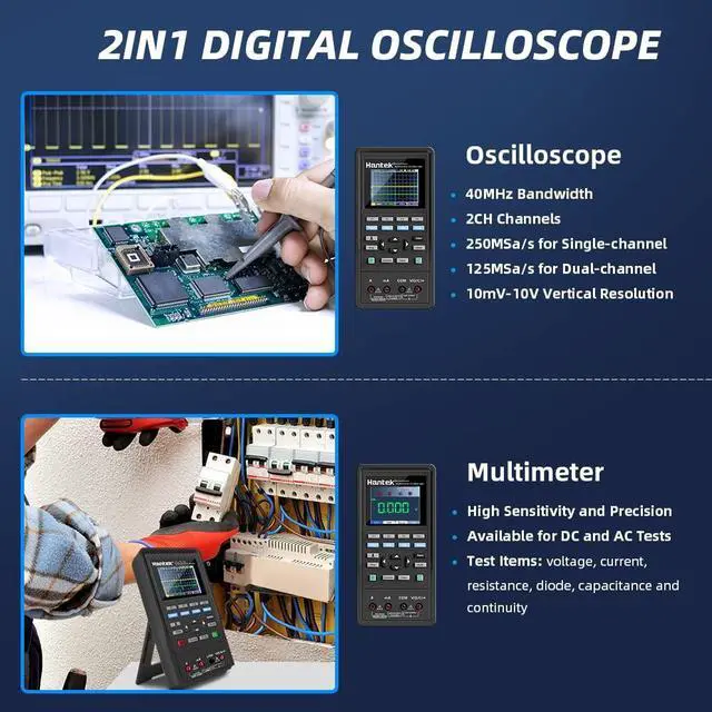 Alt view image 2 of 7 - 2C42 Handheld Oscilloscope Multimeter 2 in 1 Multifunction Tester 2CH+DMM 40MHz Scope