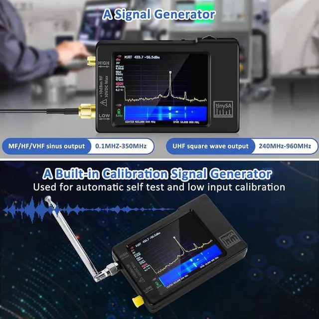Alt view image 3 of 7 - Portable Tinysa Spectrum Analyzer, AURSINC V0.3.1 Handheld Frequency Analyzer, Signal Generator 100kHz to 960MHz MF/HF/VHF UHF Input ESD Protected Function with 2.8 inch Touchscreen