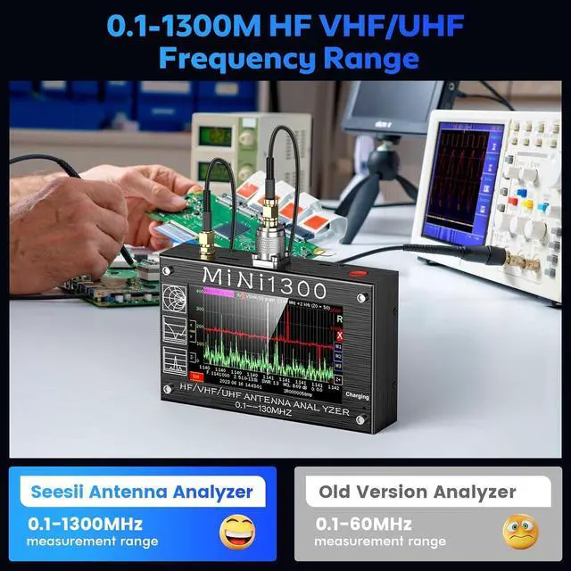 Alt view image 2 of 7 - Mini 1300 Antenna Analyzer,SeeSii 4.3 Inch 0.1-1300MHz HF VHF UHF Antenna Analyzer with SMA Calibration Kits,Multi Measurement ANT/SWR/TDR/DSP RF Signal Generator Vector Network Analyzer
