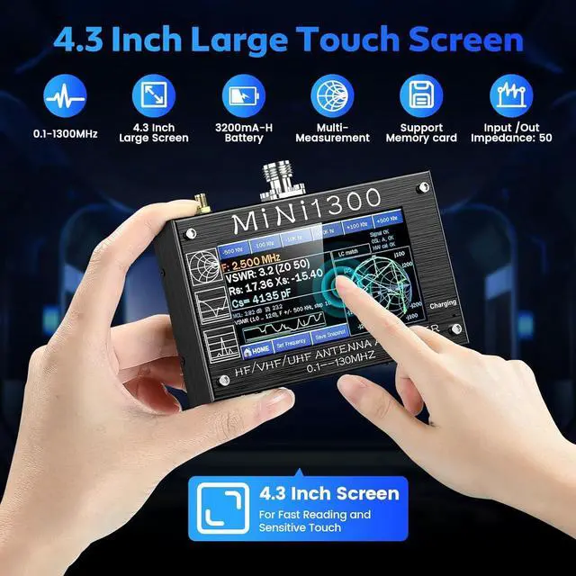 Alt view image 3 of 7 - Mini 1300 Antenna Analyzer,SeeSii 4.3 Inch 0.1-1300MHz HF VHF UHF Antenna Analyzer with SMA Calibration Kits,Multi Measurement ANT/SWR/TDR/DSP RF Signal Generator Vector Network Analyzer