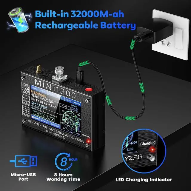 Alt view image 4 of 7 - Mini 1300 Antenna Analyzer,SeeSii 4.3 Inch 0.1-1300MHz HF VHF UHF Antenna Analyzer with SMA Calibration Kits,Multi Measurement ANT/SWR/TDR/DSP RF Signal Generator Vector Network Analyzer
