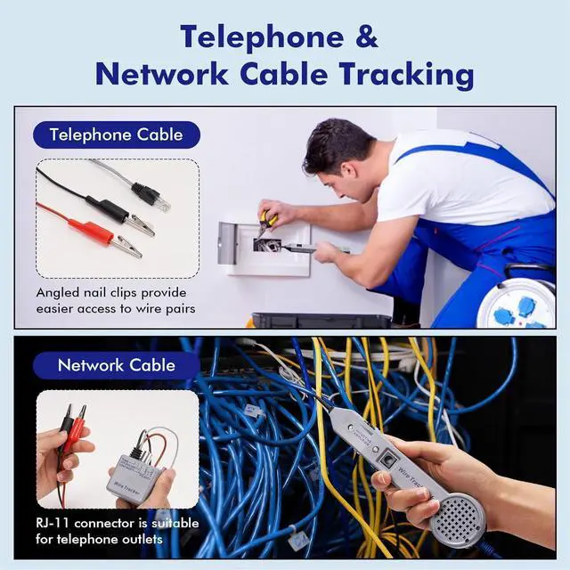 Alt view image 4 of 7 - Tone Generator Kit, Wire Tracer Circuit Tester, 200EP High Accuracy Cable Toner Detector Finder Tester,Inductive Amplifier and Probe Kit with Adjustable Volume for Network Cable Collation