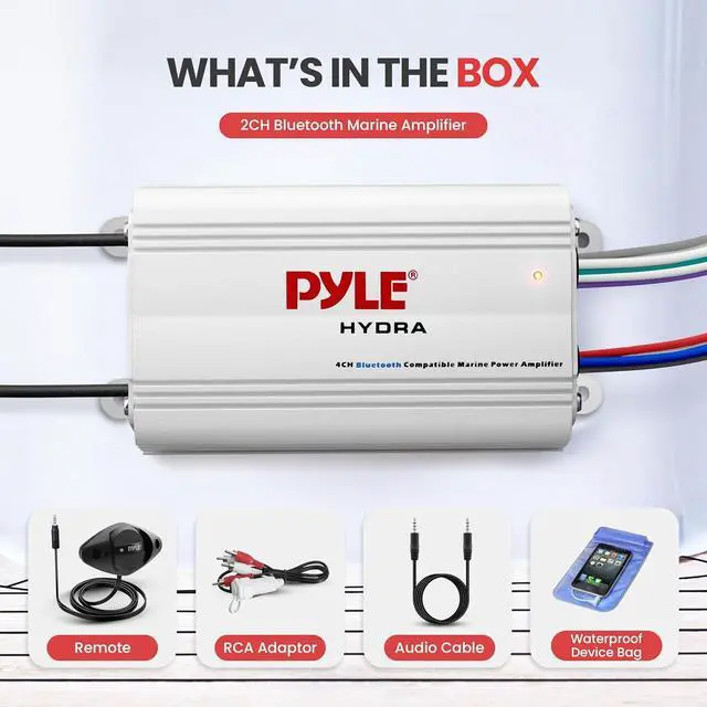 Alt view image 6 of 6 - Auto 4-Channel Marine Amplifier - 200 Watt RMS 4 OHM Full Range Stereo with Wireless Bluetooth & Powerful Prime Speaker - High Crossover HD Music Audio Multi Channel System PLMRMB4CW White