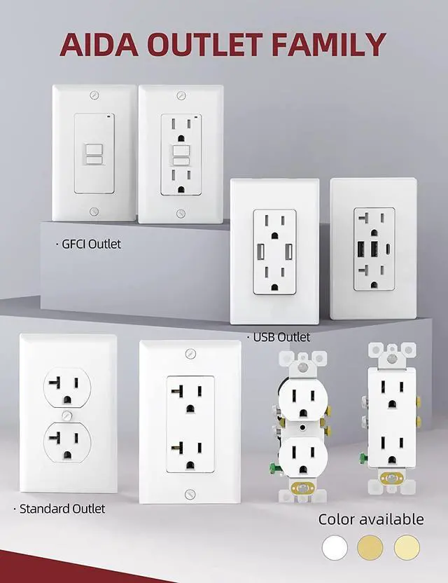 Alt view image 5 of 7 - AIDA 20 Amps Outlets Duplex Electrical Receptacle Outlets, Electrical Outlet, 20Amp 125V Heavy-Duty Wall Outlet, Residential, 3-Wire, Self-Grounding, UL Listed, Side Wire (20 Pack, White)