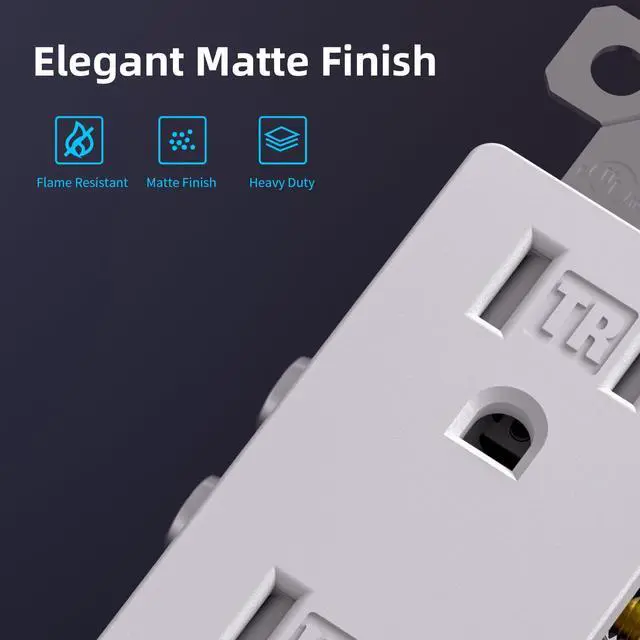 Alt view image 3 of 7 - ELEGRP Matte White Decorator Wall Receptacle Outlets, Tamper Resistant 15 Amp Standard Electrical Wall Outlet, Residential Grade, Self-grounding, 125V, 2 Pole 3 Wire, 5-15R, UL Listed, 10 Pack